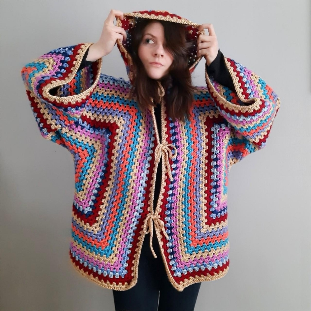 Crochet Granny Hexagon Striped Jacket
